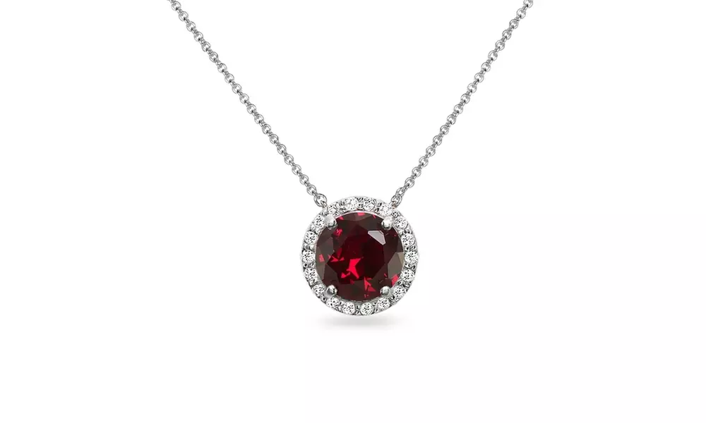 Ruby and White Topaz Halo Slide Pendant Necklace in Sterling Silver - Primary Image