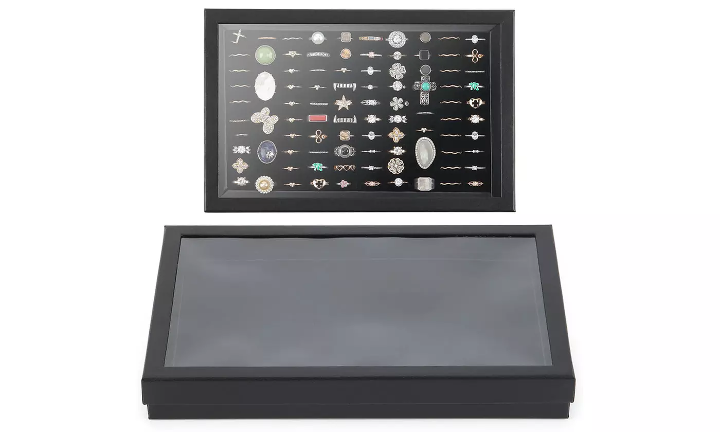 100 Slots Ring Holder Organizer Box Display Case with Transparent Lid