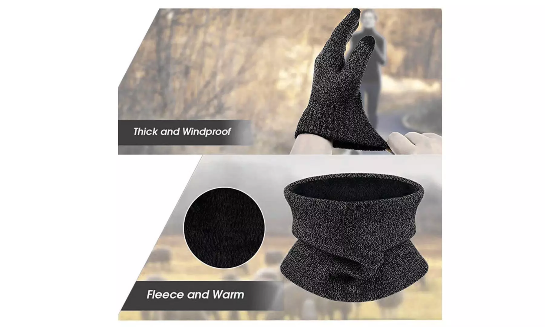 Winter Beanie Hat Touchscreen Gloves Scarf Warm Windproof Christmas(Set of 3)