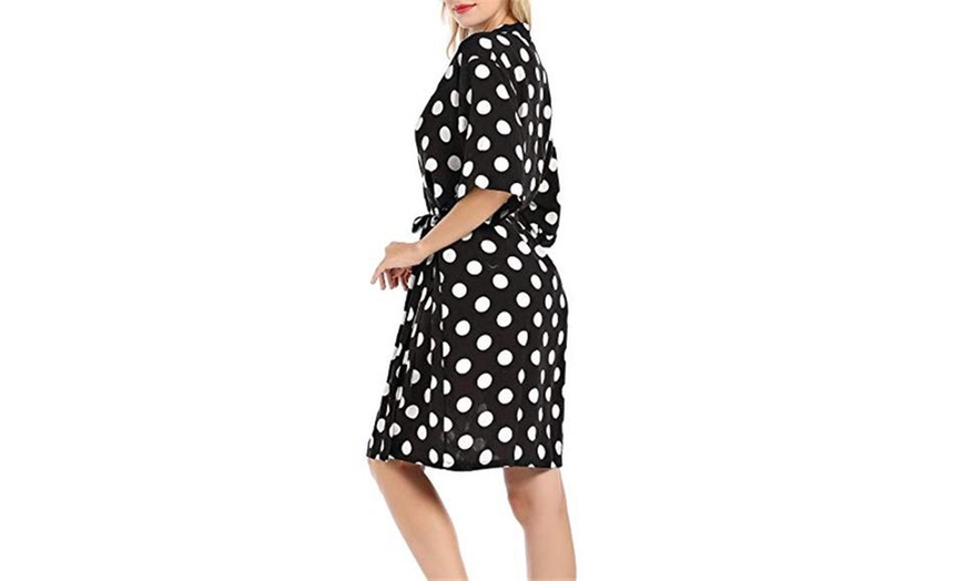 Image 4: Women Cotton Kimono Robe Short Loungewear Lightweight Palm Dotted Palm