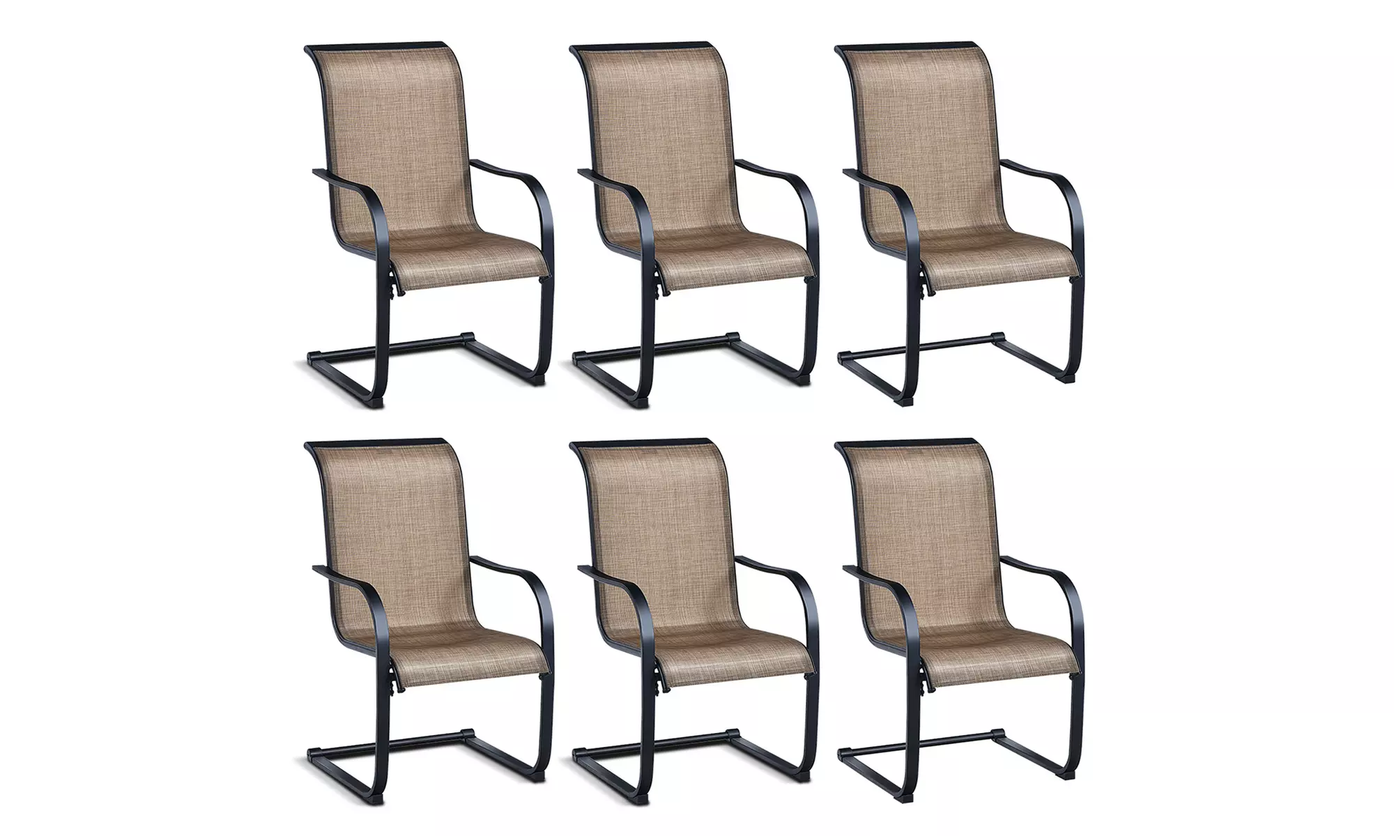 Costway 6PCS Patio Dining Chairs C spring motion High Backrest Armrest Brown - Primary Image