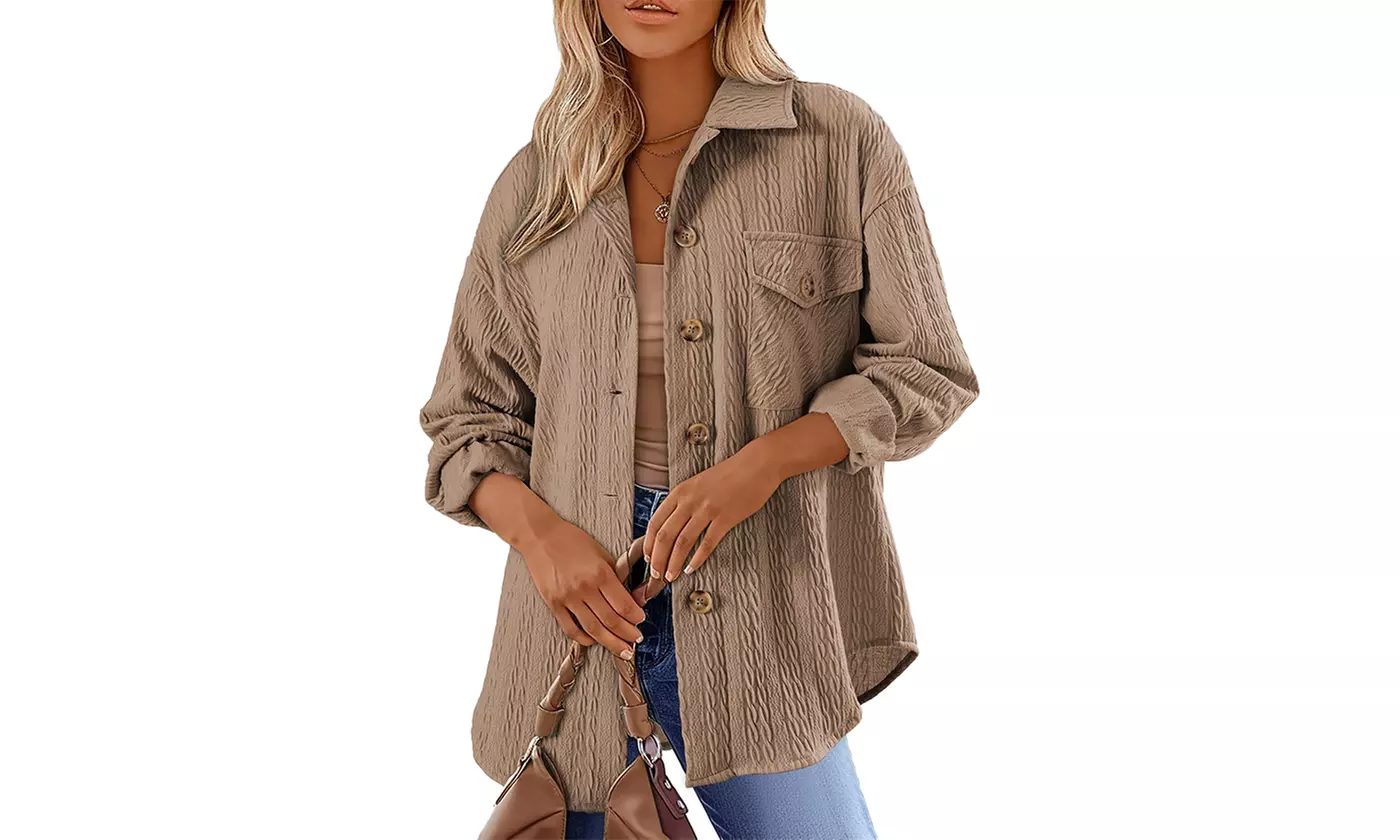 Bohuma Women's Shacket Jacket Long Sleeve Button Down Shirts