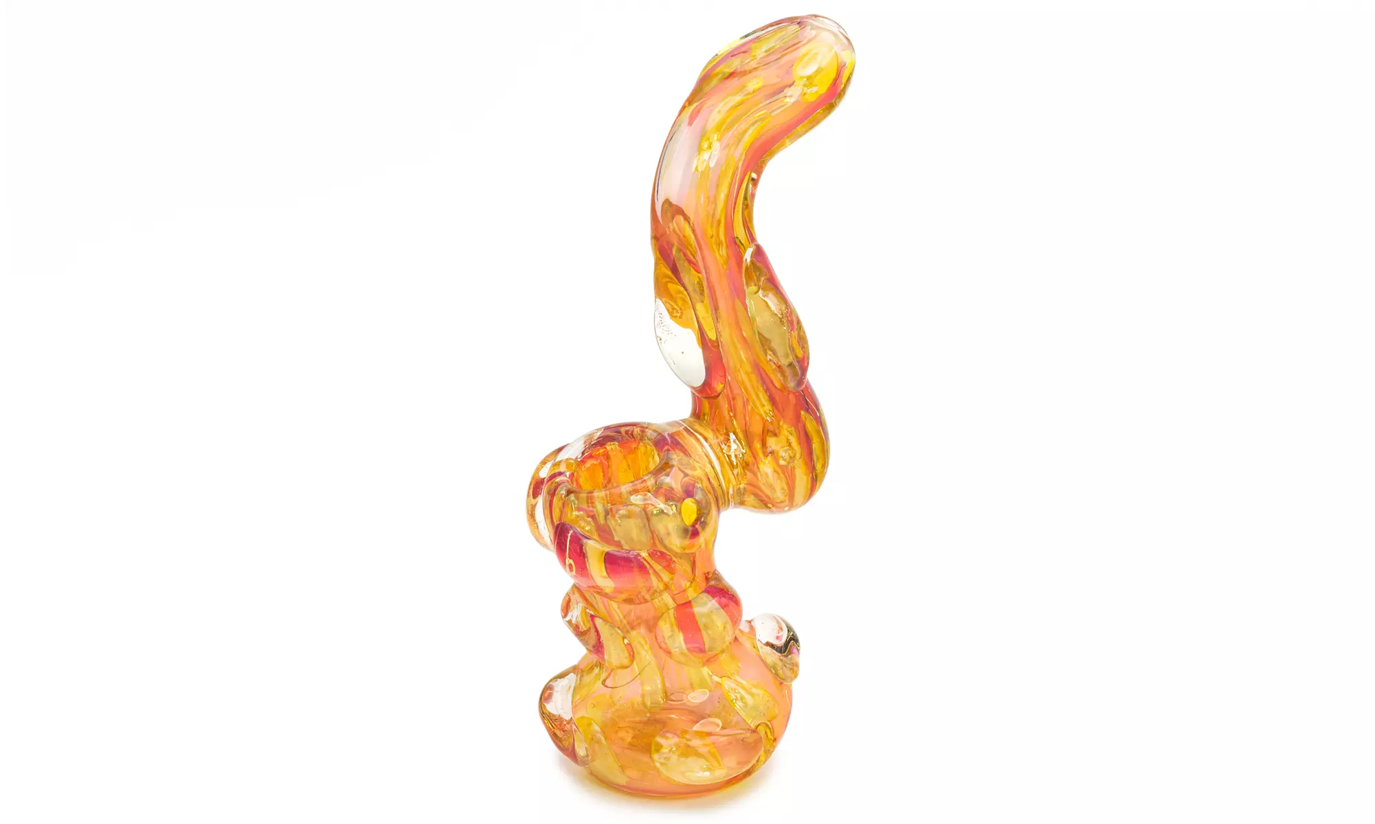 Pink and Orange Hand Blown Glass Bubbler - Second Medium