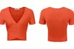 Doublju Women's V-Neck Short Sleeve Surplice Crop Top - Second Medium