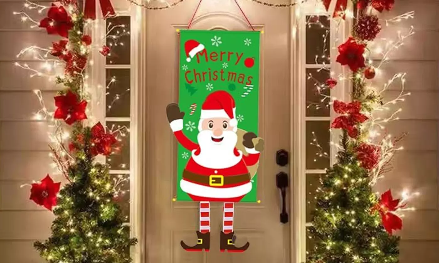 ItBelongs2U Merry Christmas Front Door Porch Sign Hanging Flag Wall Decoration