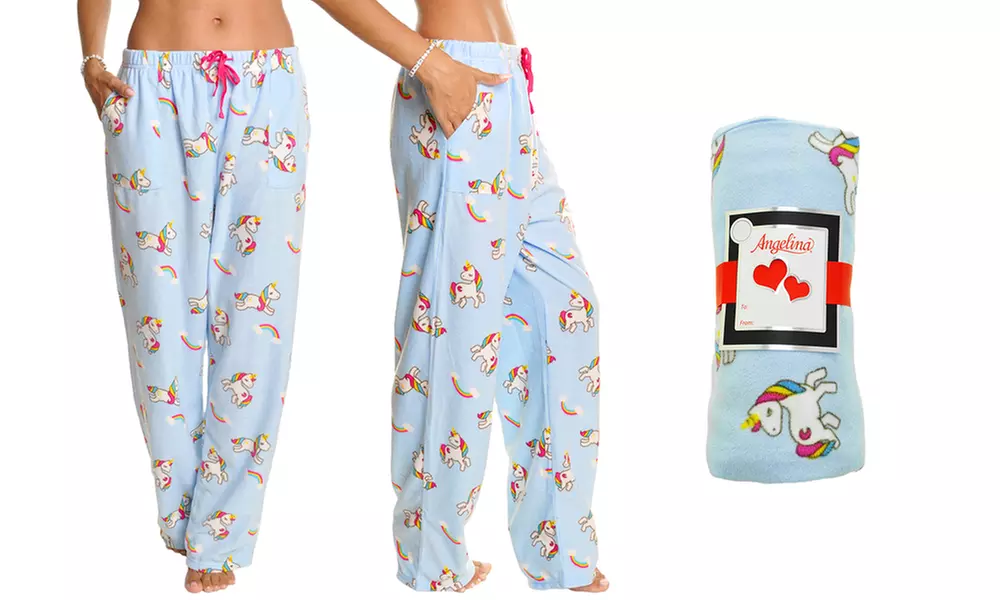Angelina Women's Fleece Pajama Sets, Onesies, and Sleep Bottoms - Second Medium