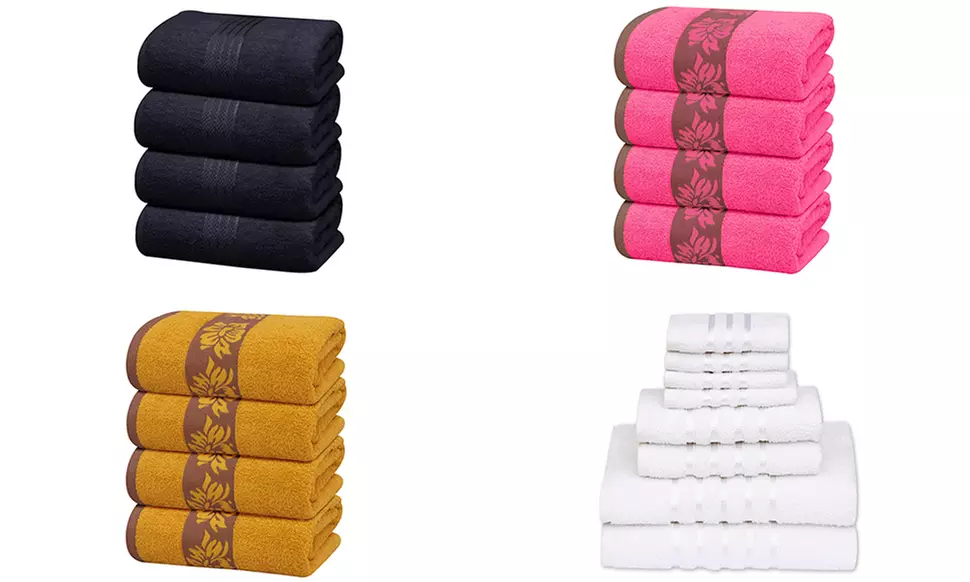4 or 8-Pc Ruvanti Absorbent Soft Cotton Hand Face Shower Spa Bathroom Towel Set