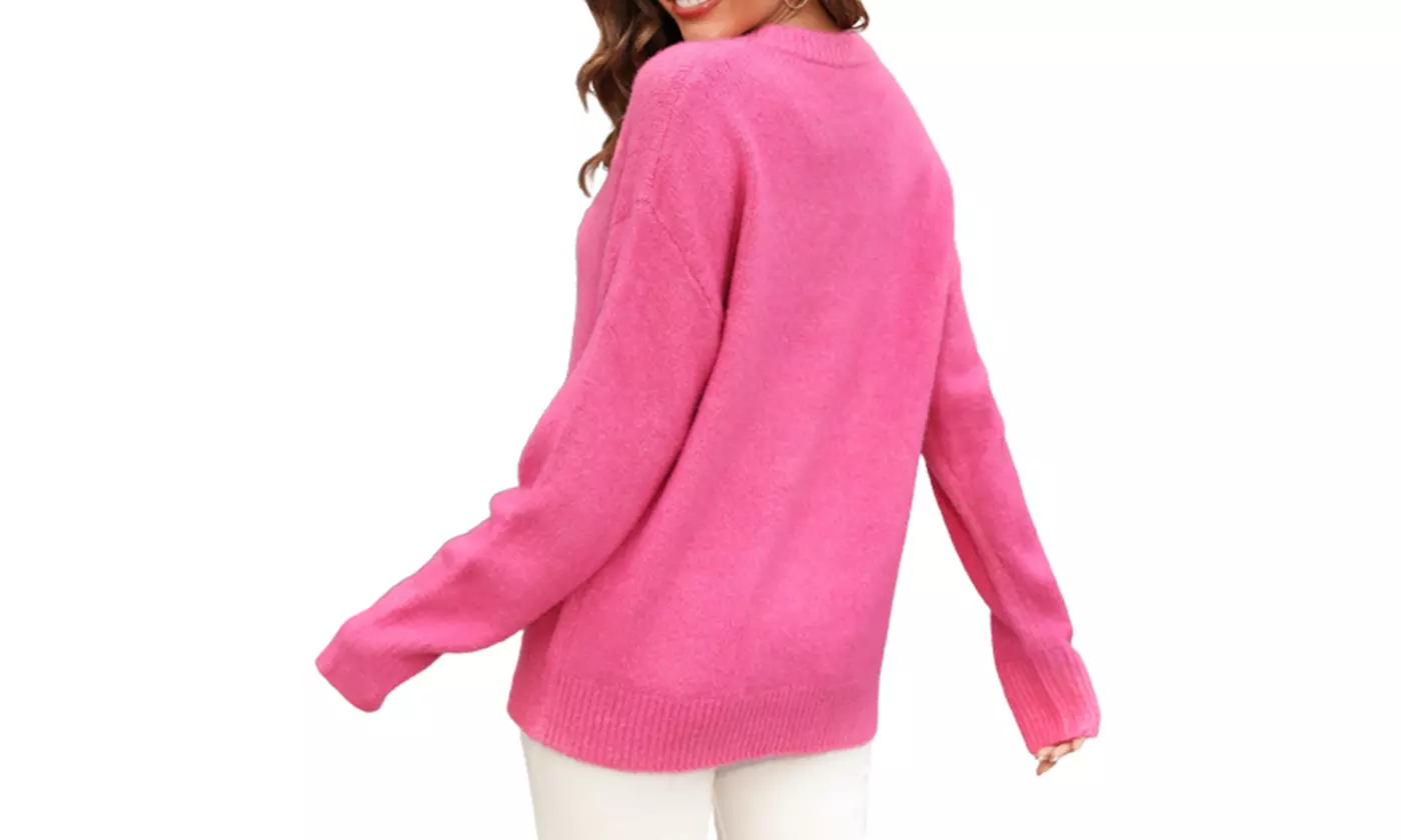 Bohuma Women's Solid Long Sleeve Pullover Sweaters Casual Fall Tunic Sweaters