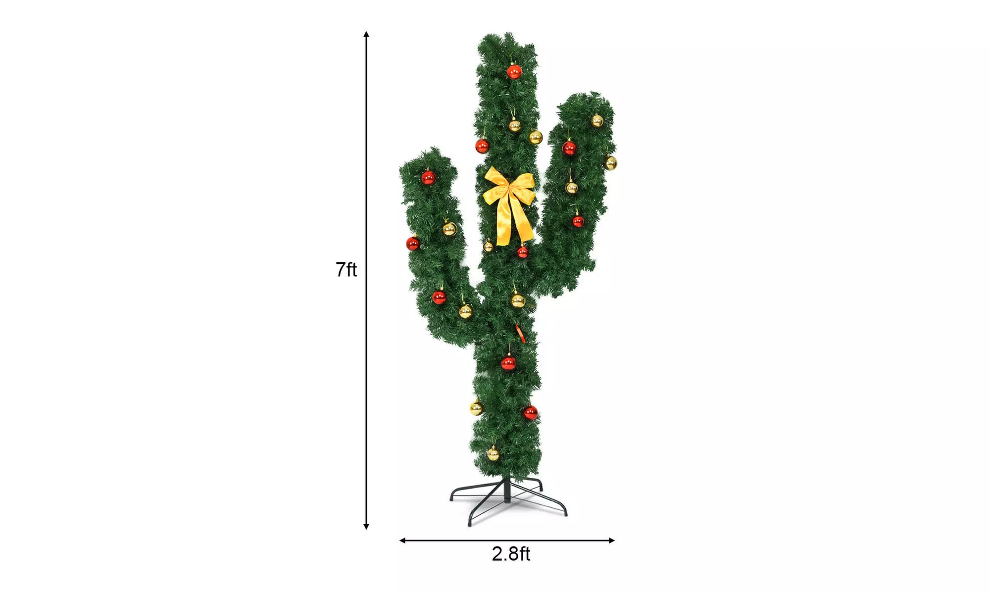 Costway 7Ft Pre-Lit Cactus Artificial Christmas Tree w/LED Lights and Ball 