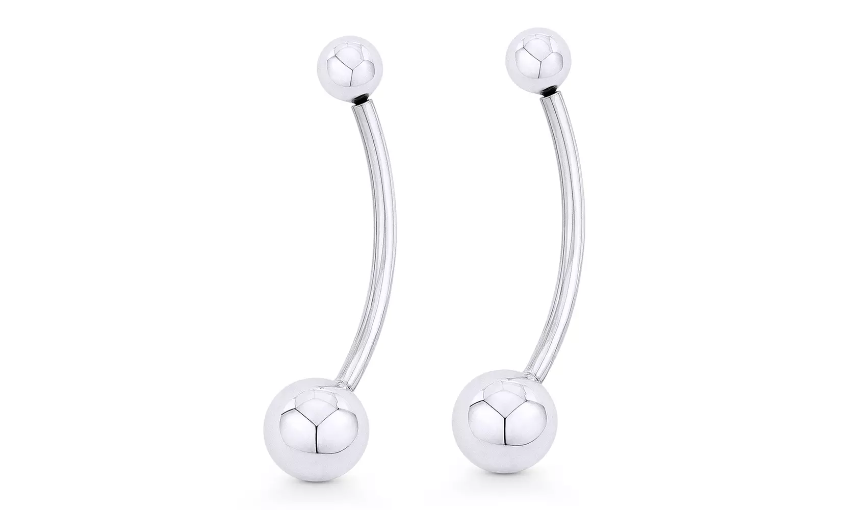 1.7" Curved Barbell .925 Sterling Silver Drop Earrings w/ 6mm & 10mm Ball Beads - Primary Image