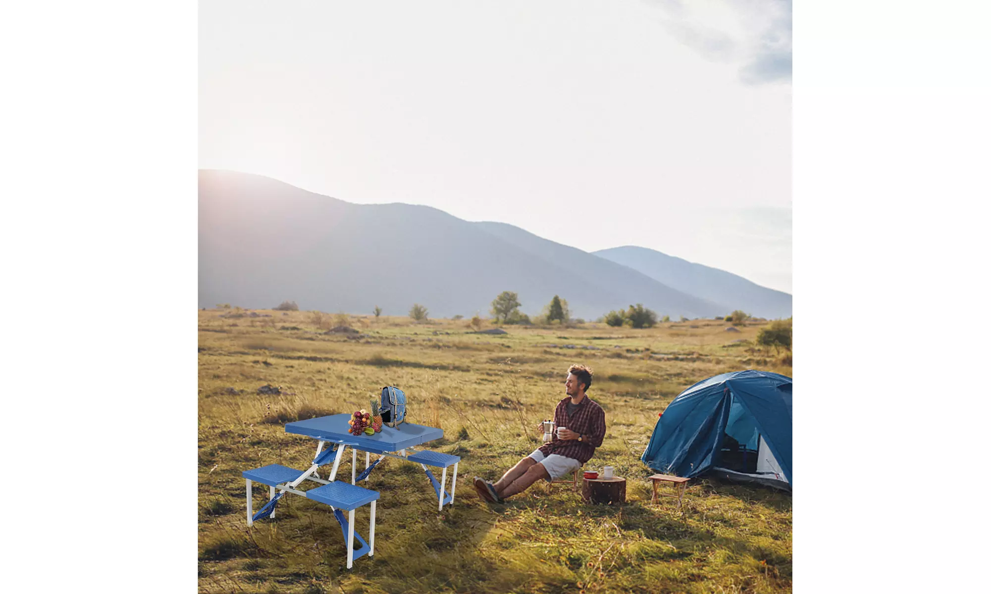 Portable Folding Picnic Table With 4-Person Chair Seats, Foldable Camping Table