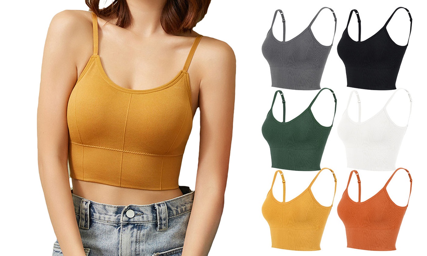 Womens V-Neck Sport Cami Lounge Bra Backless Spaghetti Strap Vest Tops - Primary Image