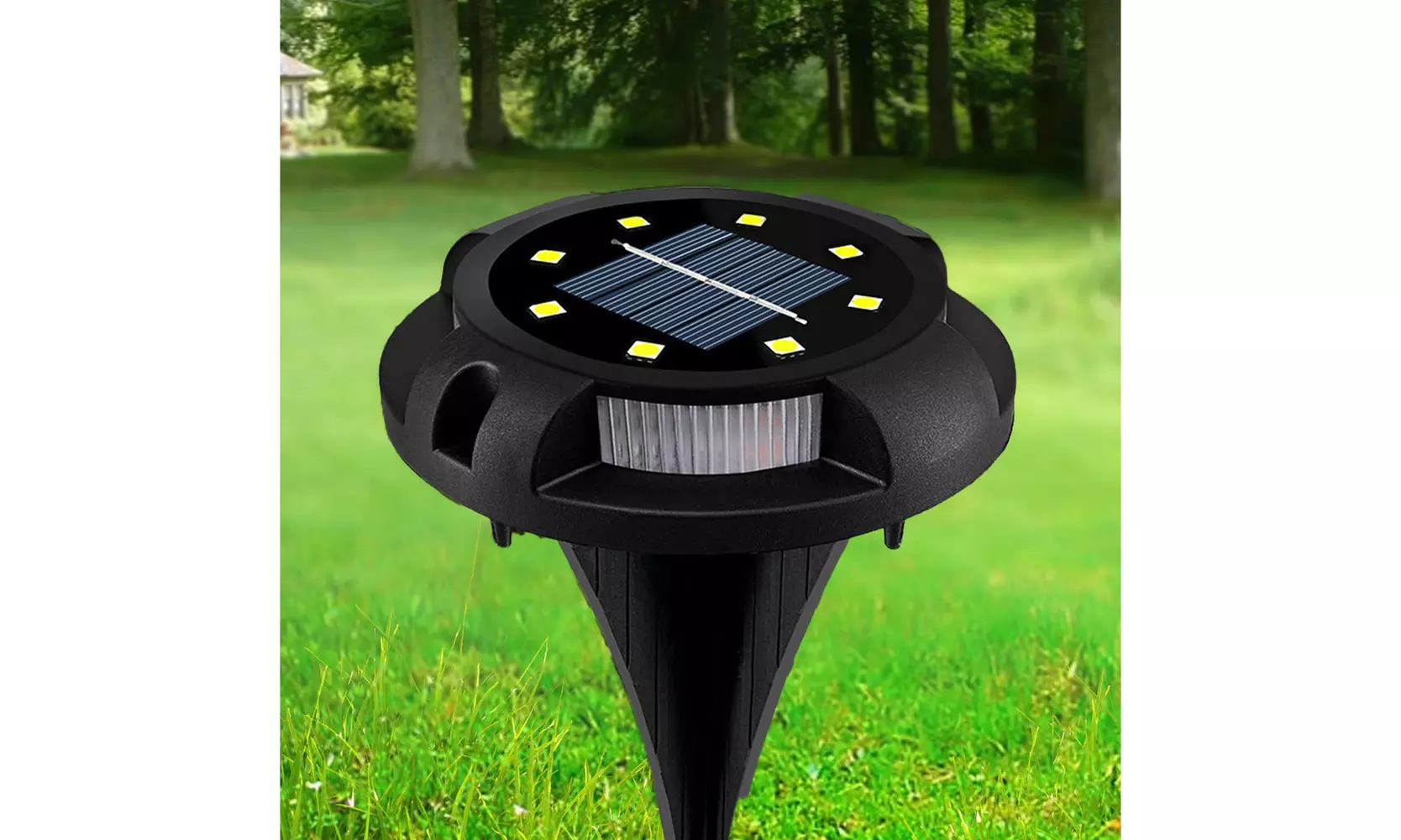 Solar Disc Powered 8 LED Disk Ground Lights w Side Lights - 7 Color Changes 4pc - Primary Image