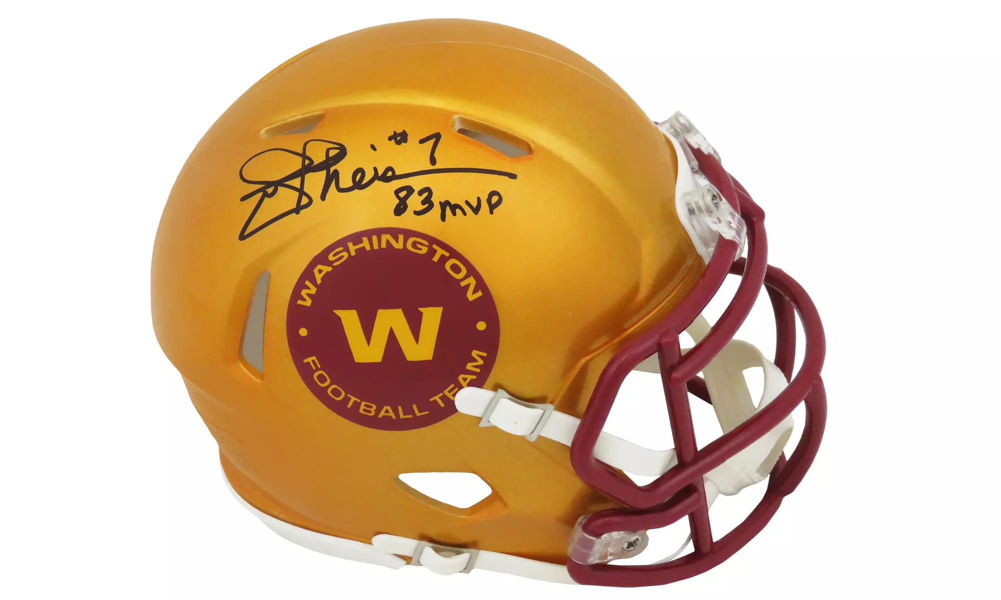 Joe Theismann Signed WFT FLASH Riddell Speed Mini Helmet w/83 MVP - Primary Image