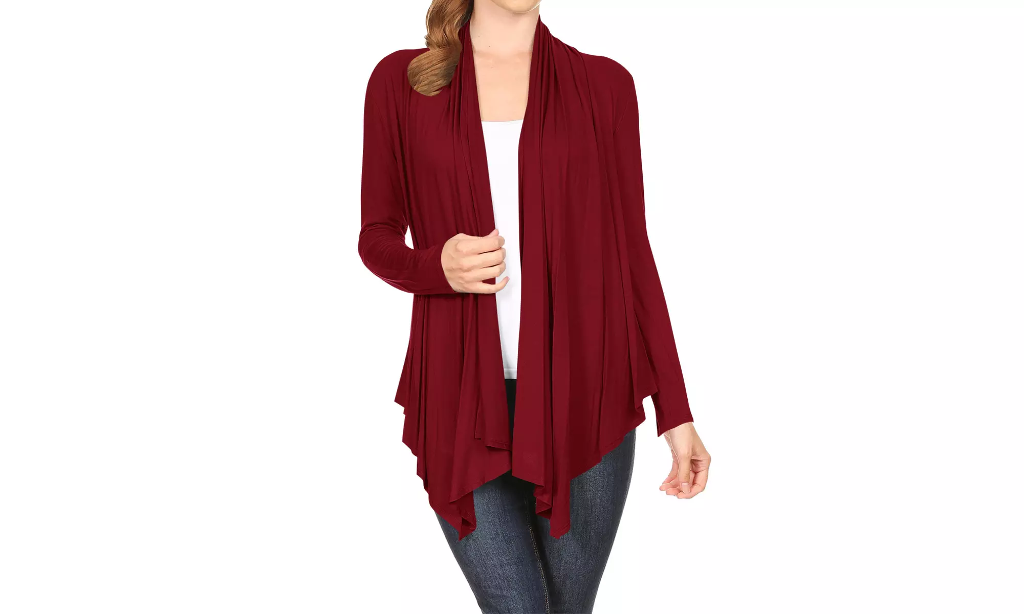 Women's Long Sleeve Draped Neck Open Front Solid Cardigan 