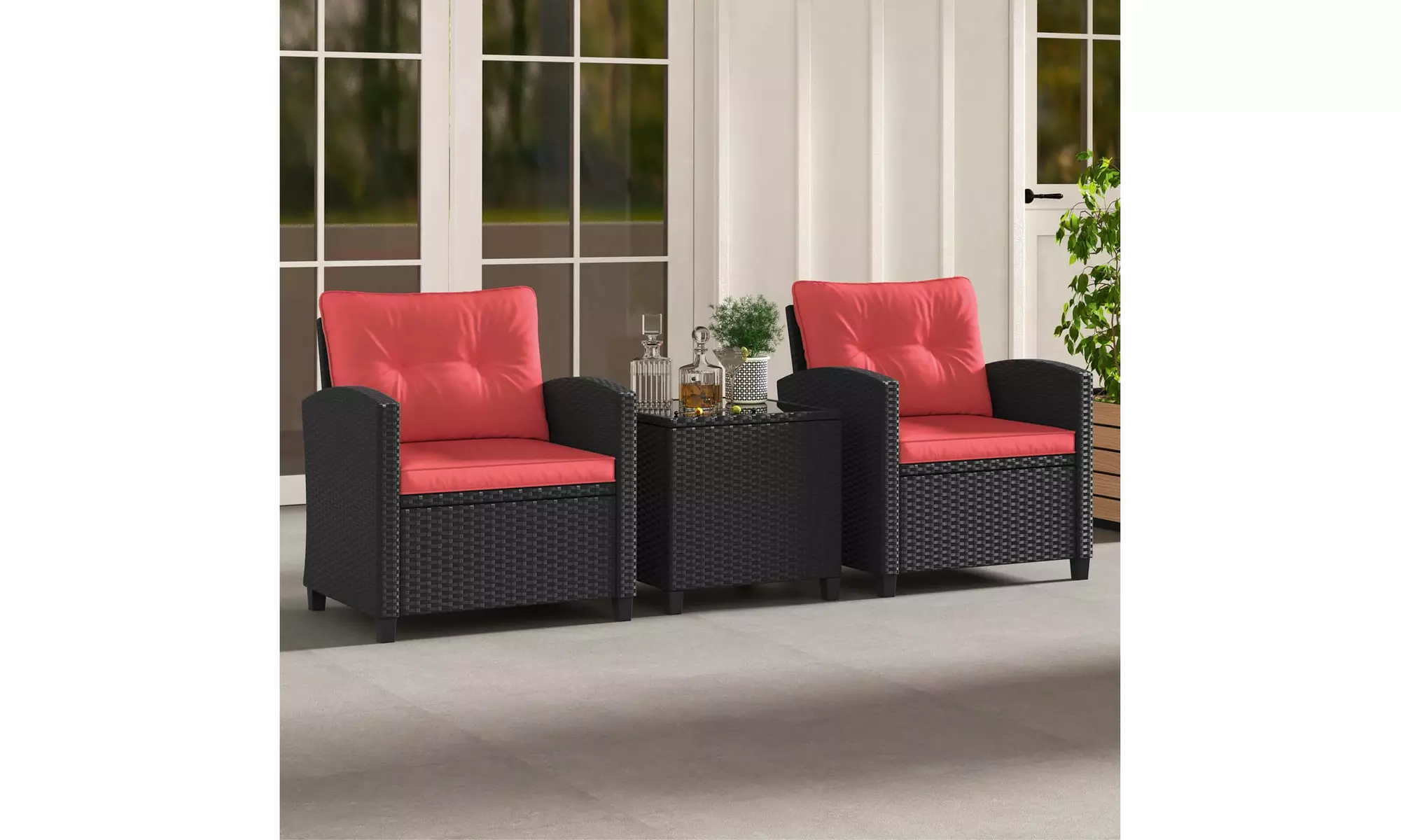  Three-Piece Costway Patio Furniture Set with Tempered Glass Coffee Table