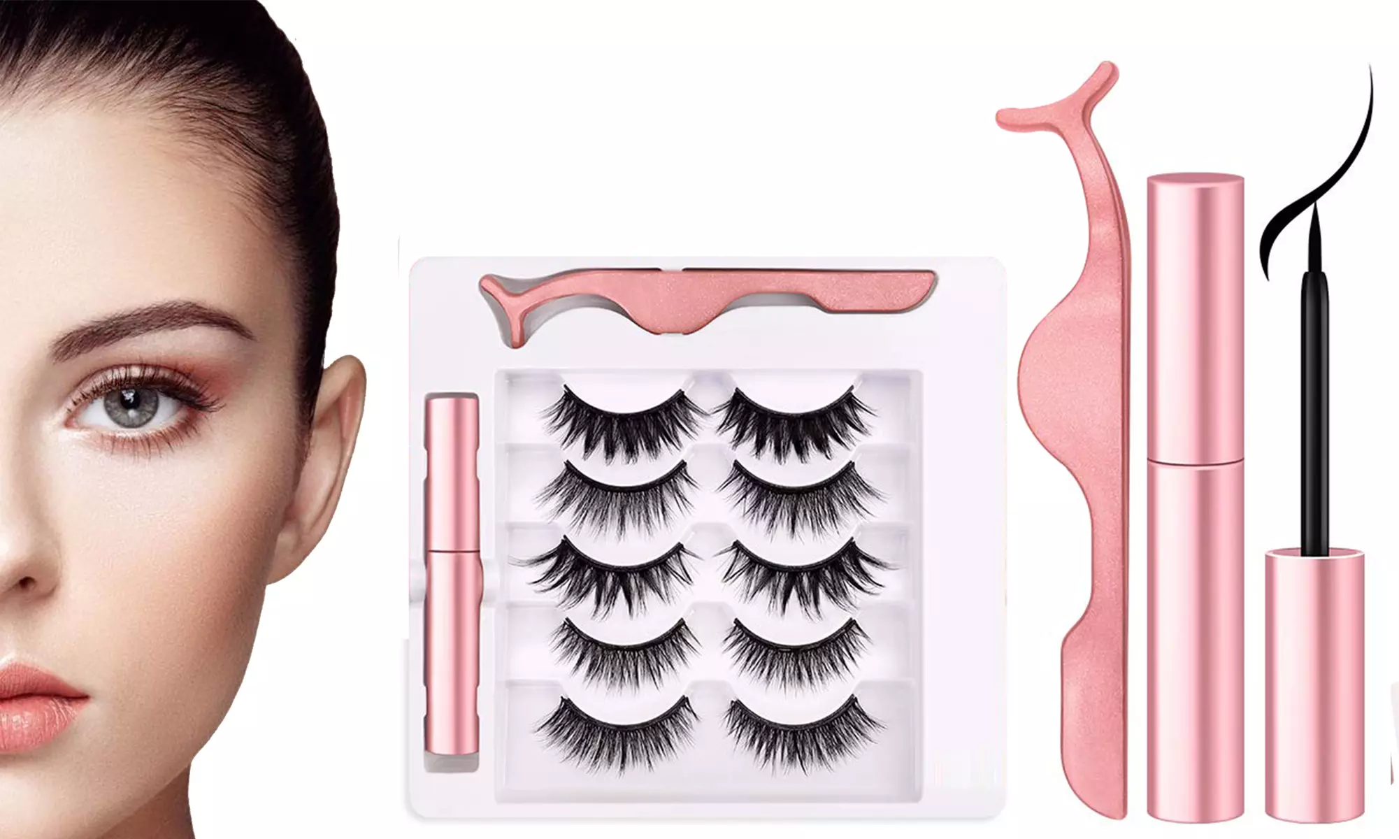 Magnetic Eyelashes Kit - 5 Pair Reusable Magnetic Eyelashes with Eyeliner - Primary Image