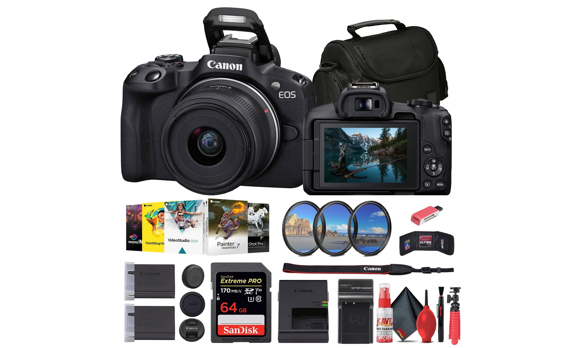 Canon EOS R50 Mirrorless Camera Bundle with 18-45mm Lens, Filters, and More