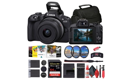 Canon EOS R50 Mirrorless Camera Bundle With 18-45mm Lens Filters And More