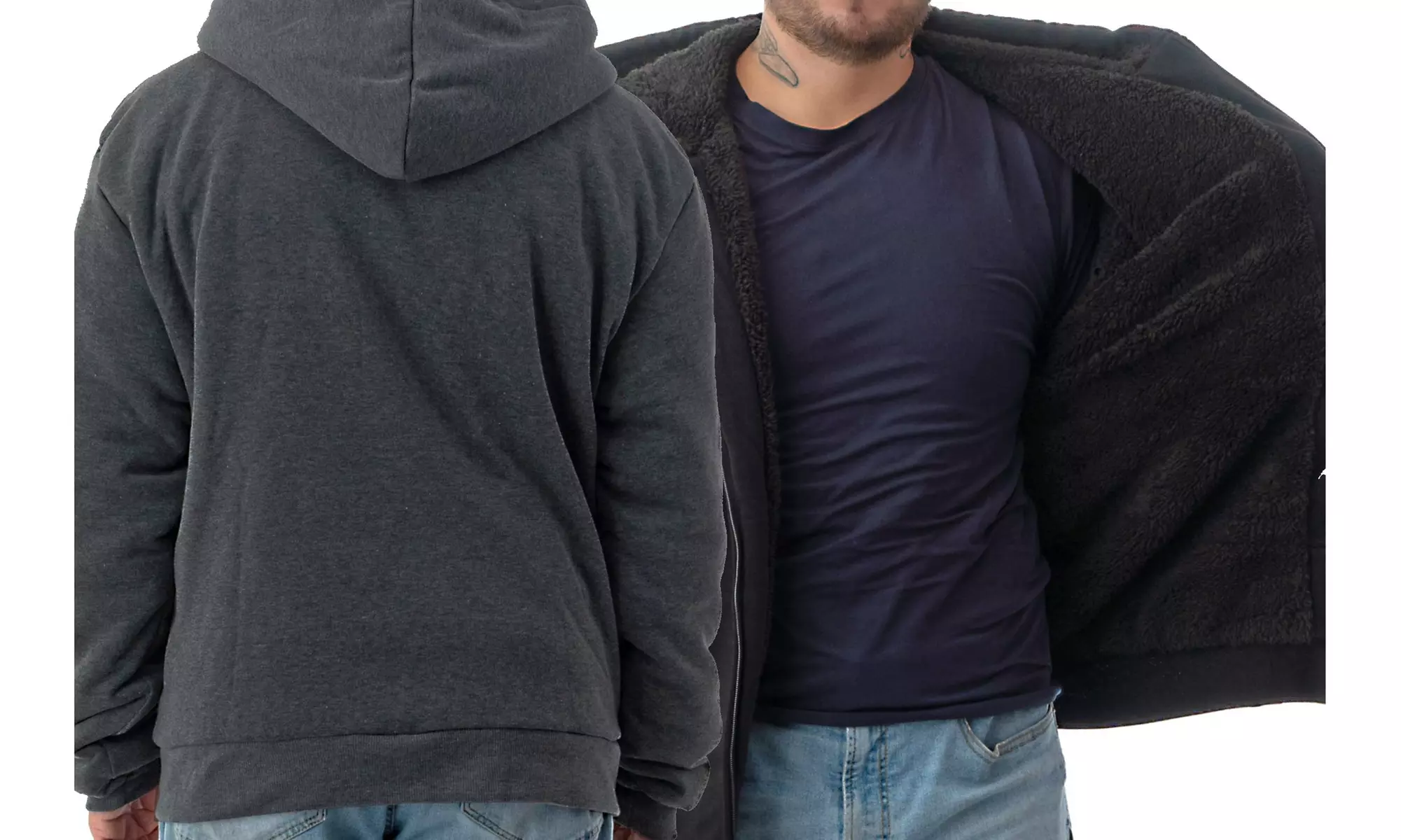2 Pack Men's Sherpa Lined Hoodie Jacket - Full Zip Heavy Duty Winter Sweatshirts - Second Medium