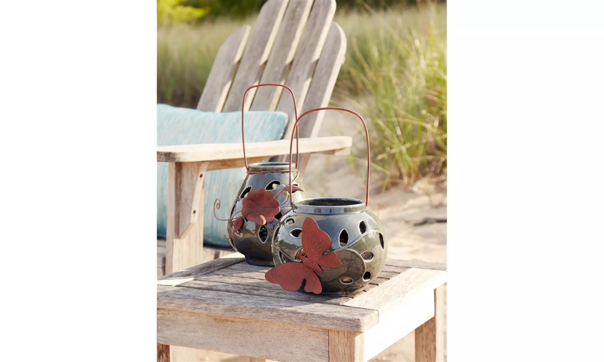 Leaf Pattern Lanterns (Set of 2) 6.25", 7.75"H Ceramic - Primary Image