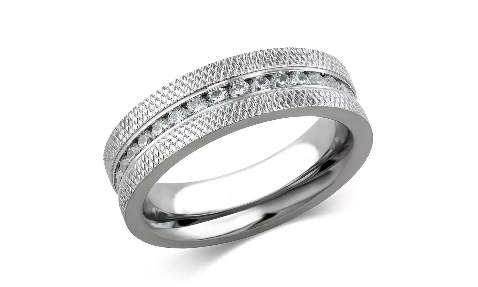 His & Hers Stainless Steel 3 Piece Cz Wedding Ring Set & Eternity Band