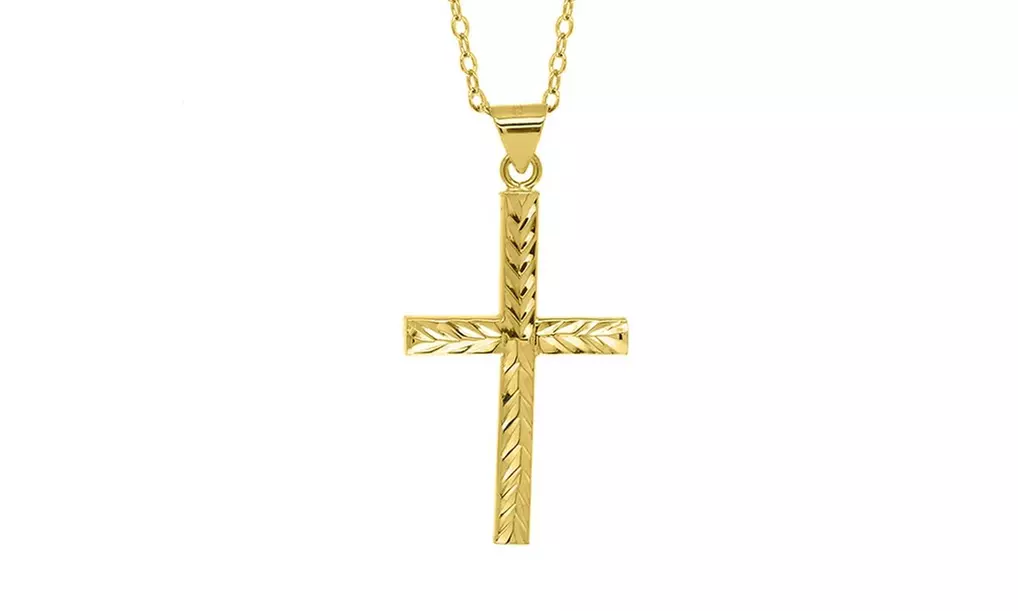 Italian 18K Yellow Gold Etched Cross Necklace
