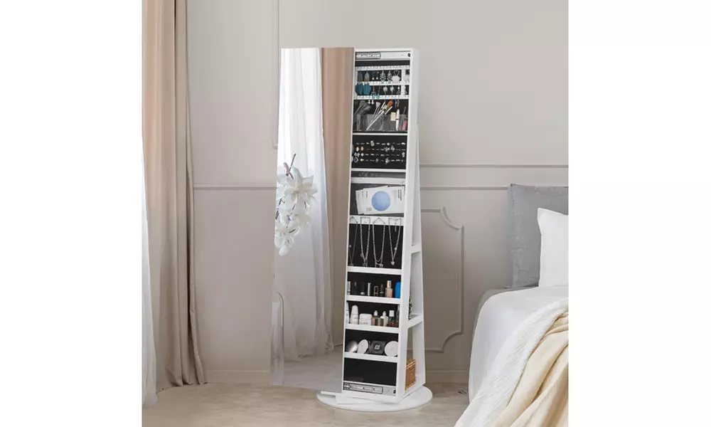 Jewelry Armoire with Full Length Mirror and Large Capacity Jewelry Organizer - Primary Image