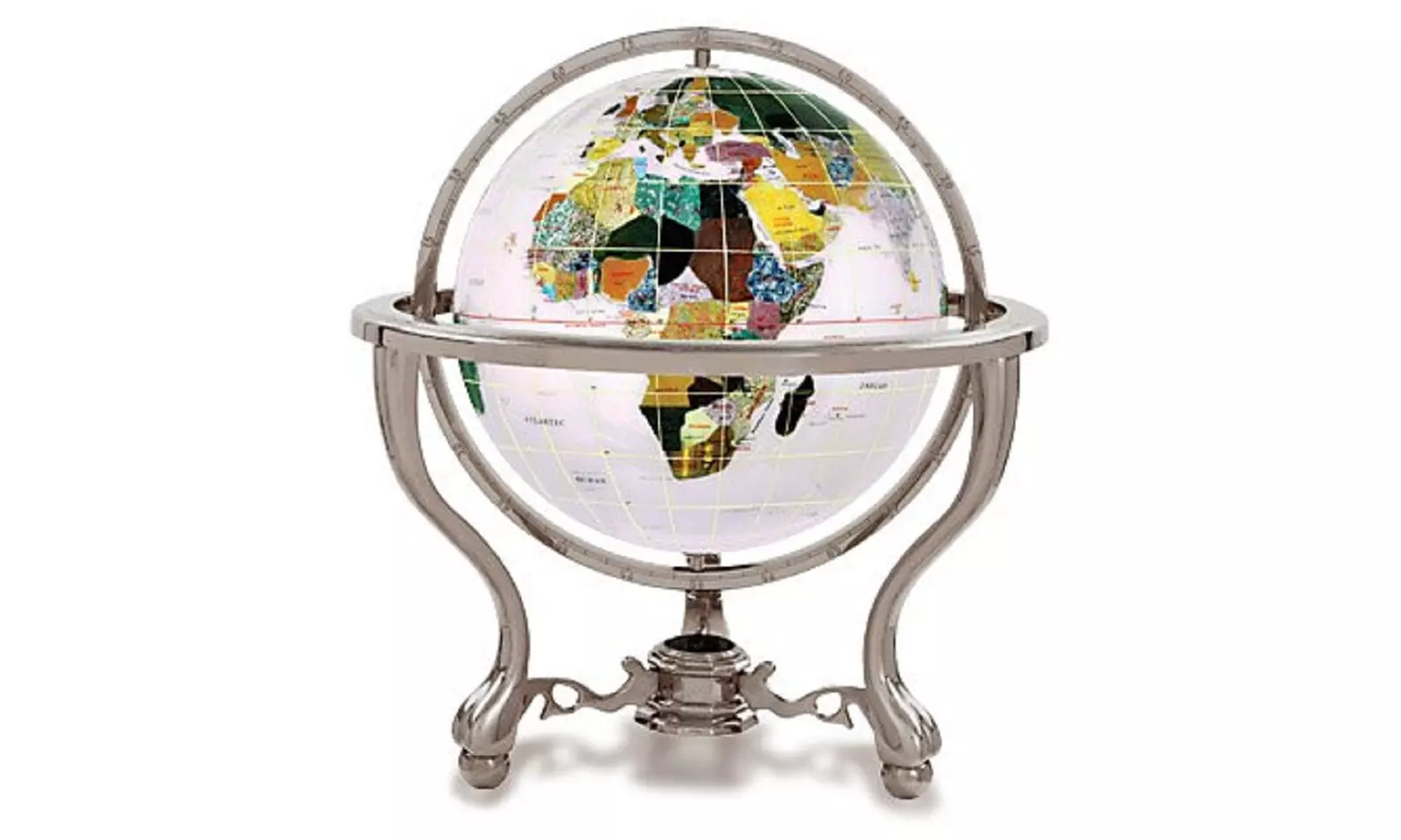 Alexander Kalifano Gemstone Globe with Commander 3-Leg Table Stand - Second Medium