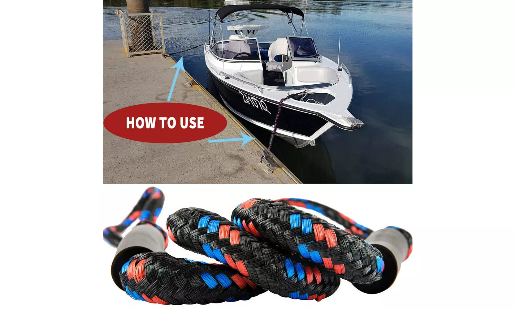 Boat Dock Line Bungee Cords with Hooks Stretch Boating Accessories (2 Rope) - Second Medium