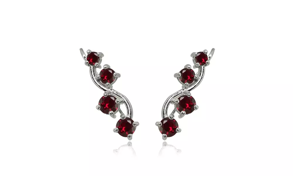 Ruby Vine Climber Crawler Earrings in Sterling Silver - Primary Image