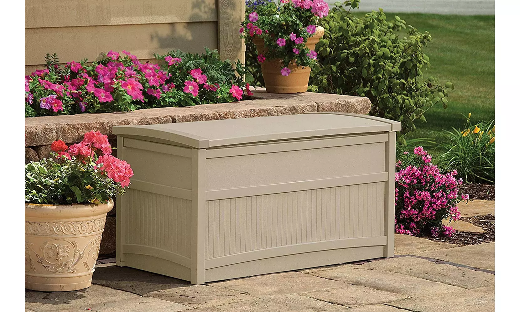 Suncast 50-Gallon Deck Box- Small Waterproof Outdoor Storage Container - Primary Image