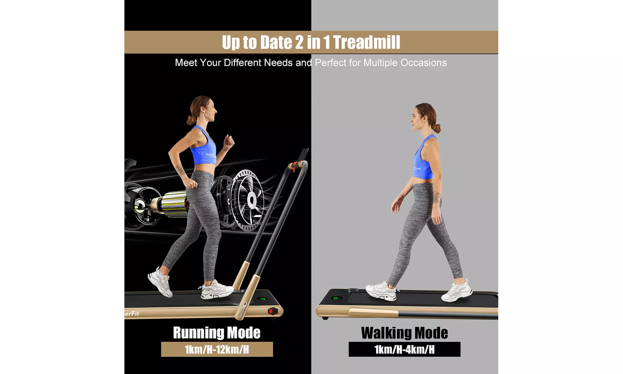 SuperFit 2.25HP 2 in 1 Foldable Under Desk Treadmill Remote Control
