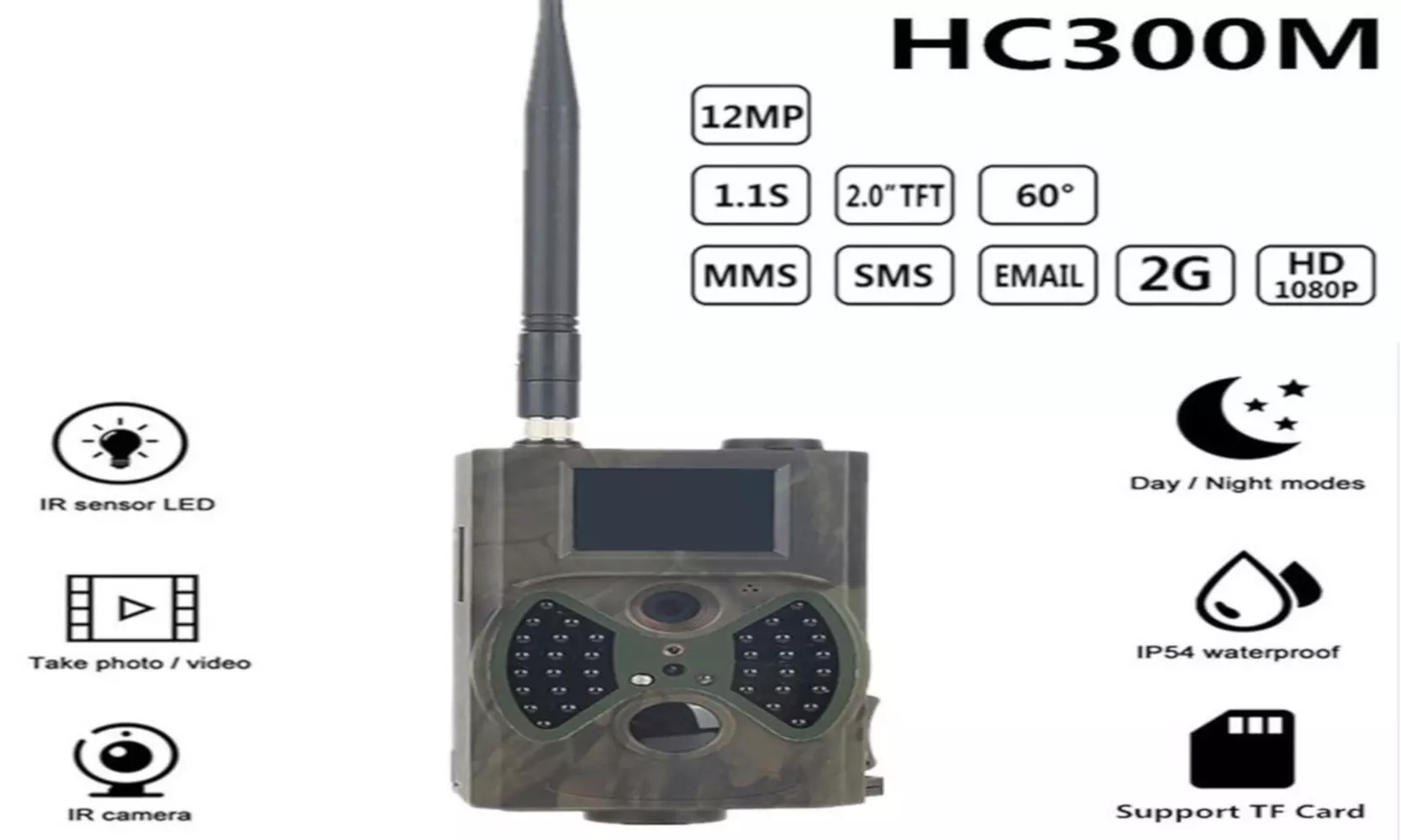 SunTek HC-300M 12MP 2G MMS GPRS HD 1080P Video Wildlife IR Trail Hunting Camera - Primary Image