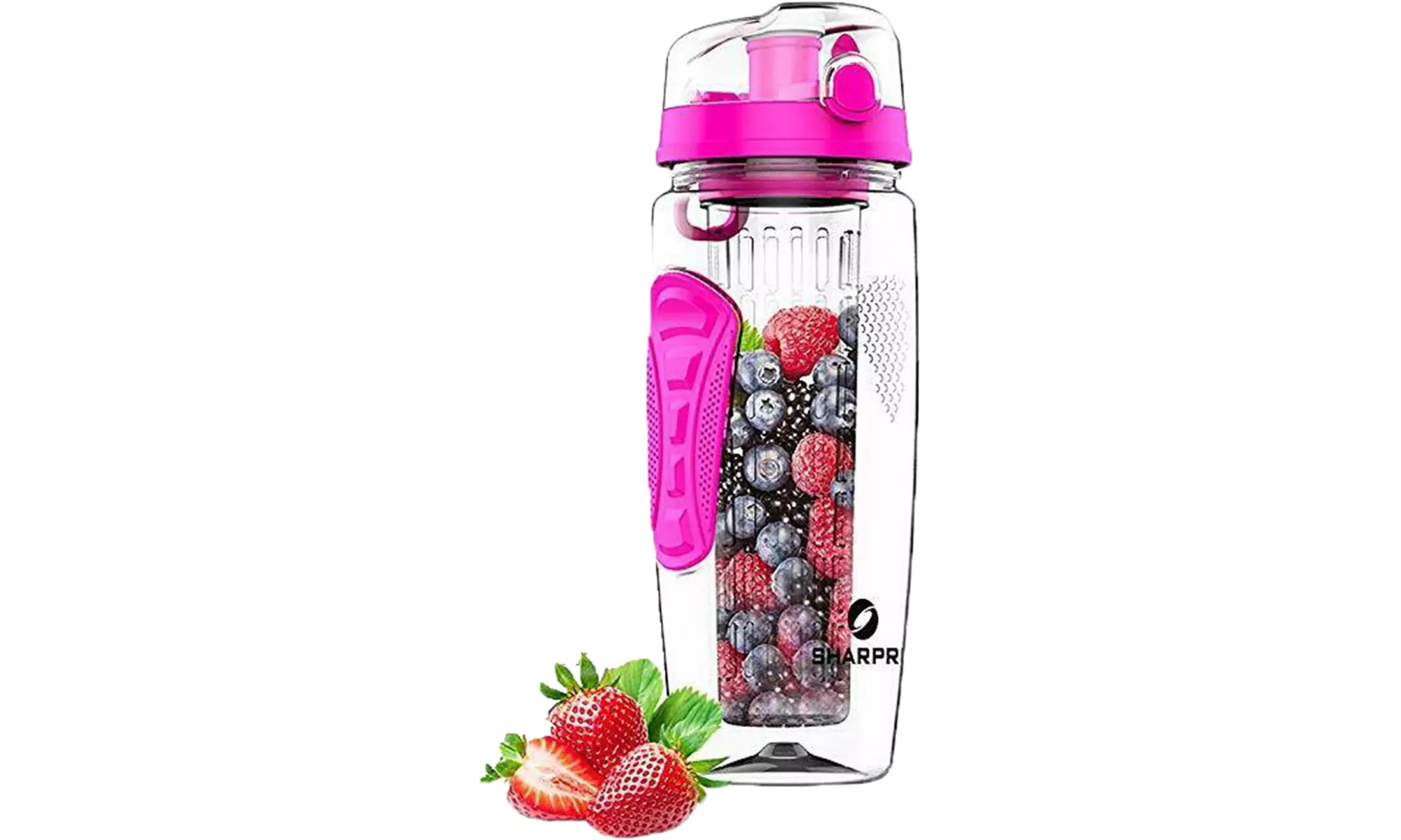 Sharpro 32 Ounce Fruit Infuser Non-Slip Flip Top Lid Water Bottle BPA Free Pink - Primary Image