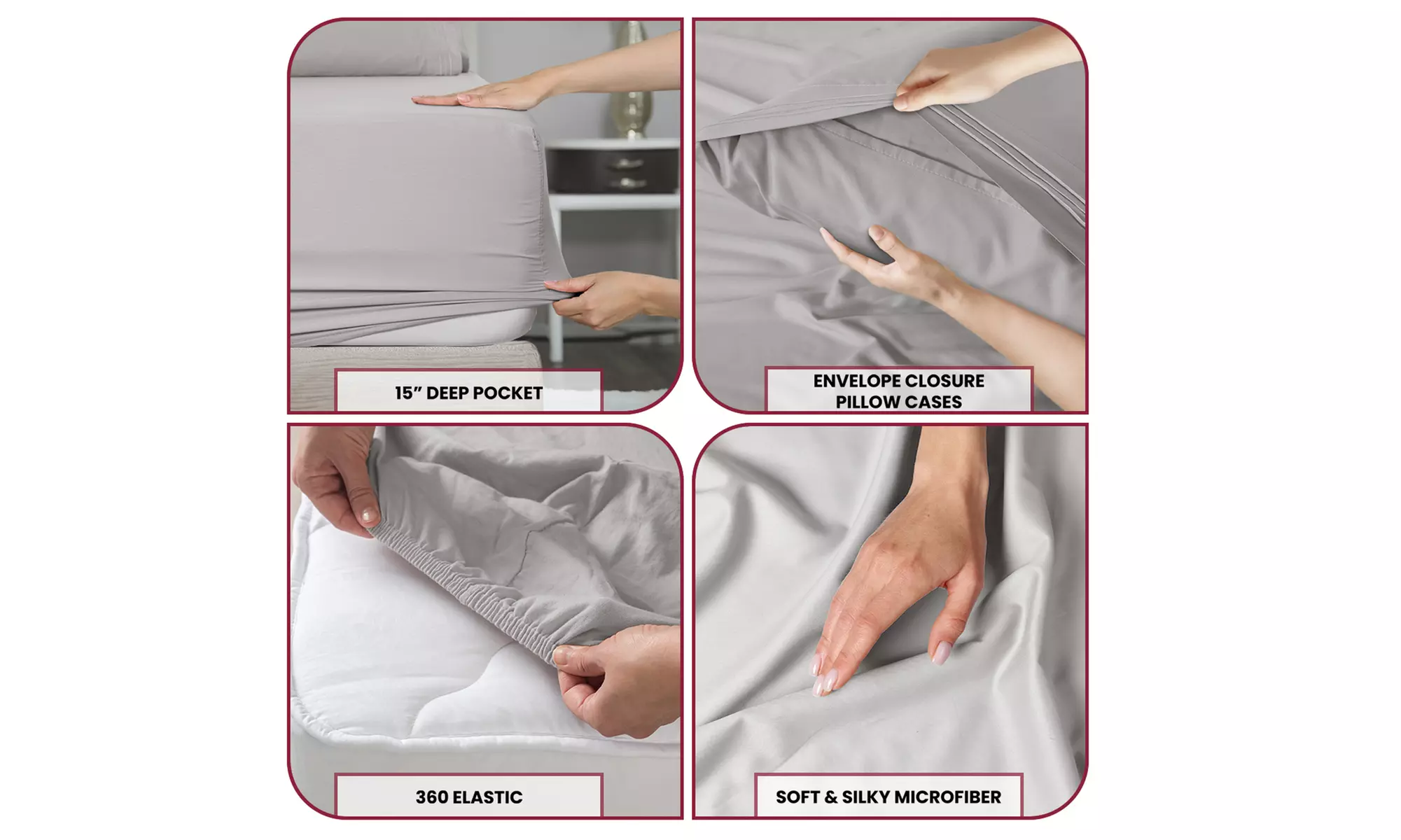 Lux Decor 4Pc Deep Pocket Sheet Set With Embroidered Pillowcases & Giftable Bag