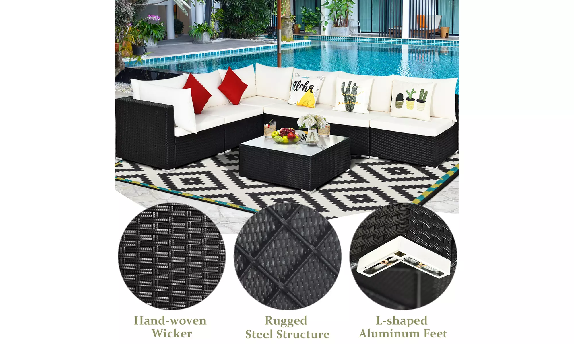 Costway 7PCS Patio Rattan Sofa Set Sectional Conversation Furniture Set Garden