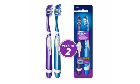 BrightWorks Sonic Battery Powered Toothbrush (2-Pack) Soft Multi-Level Bristles Multi-color