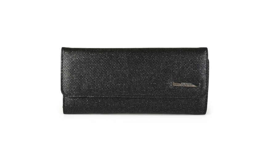 Image 1: Kenneth Cole Reaction Women's Elongated Metallic Trifold Clutch Wallet