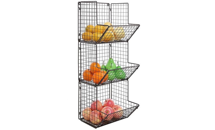 wire 3 tier wall mounted kitchen fruit produce