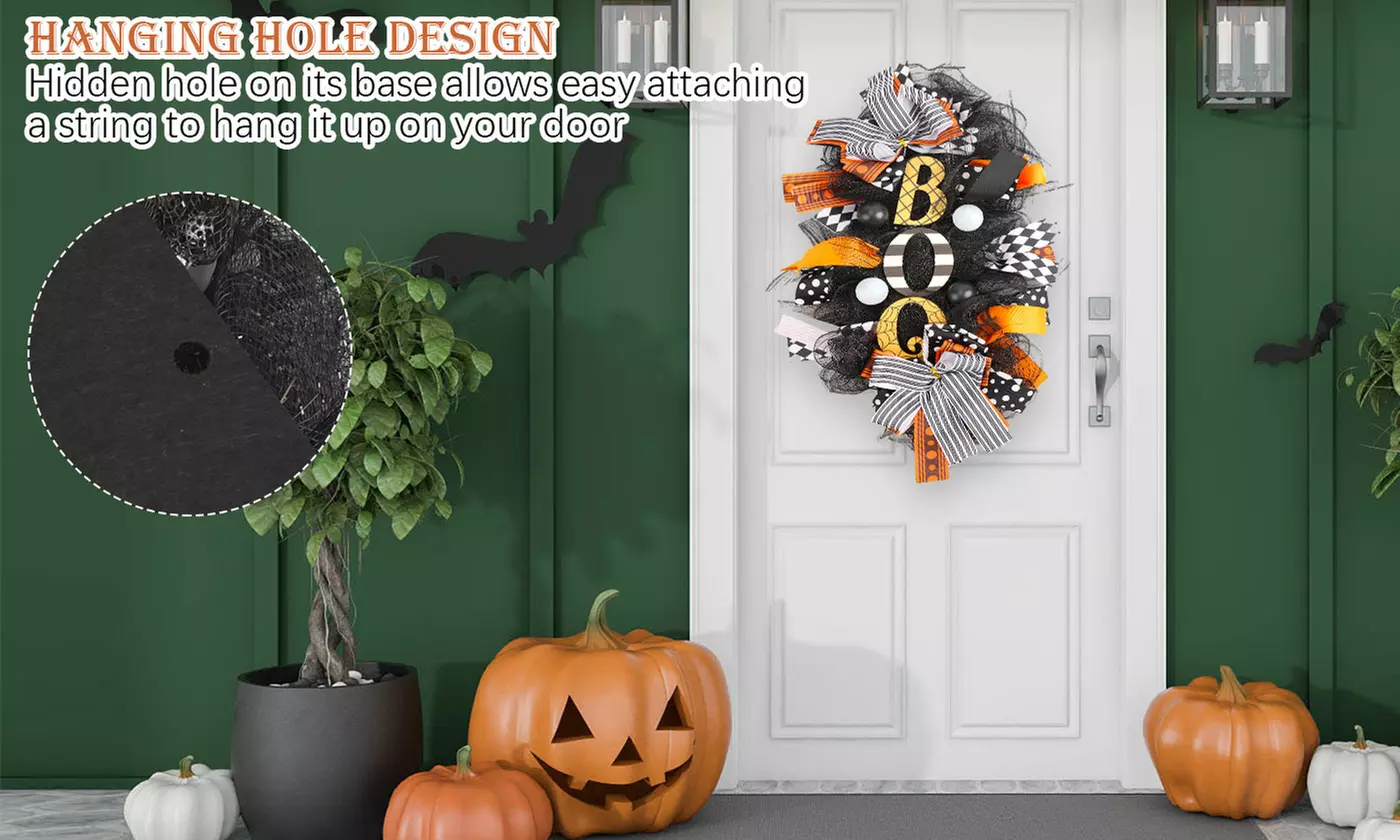 Halloween Wreath Boo Front Door Wreath Decor Porch Hanging Wall Ornament