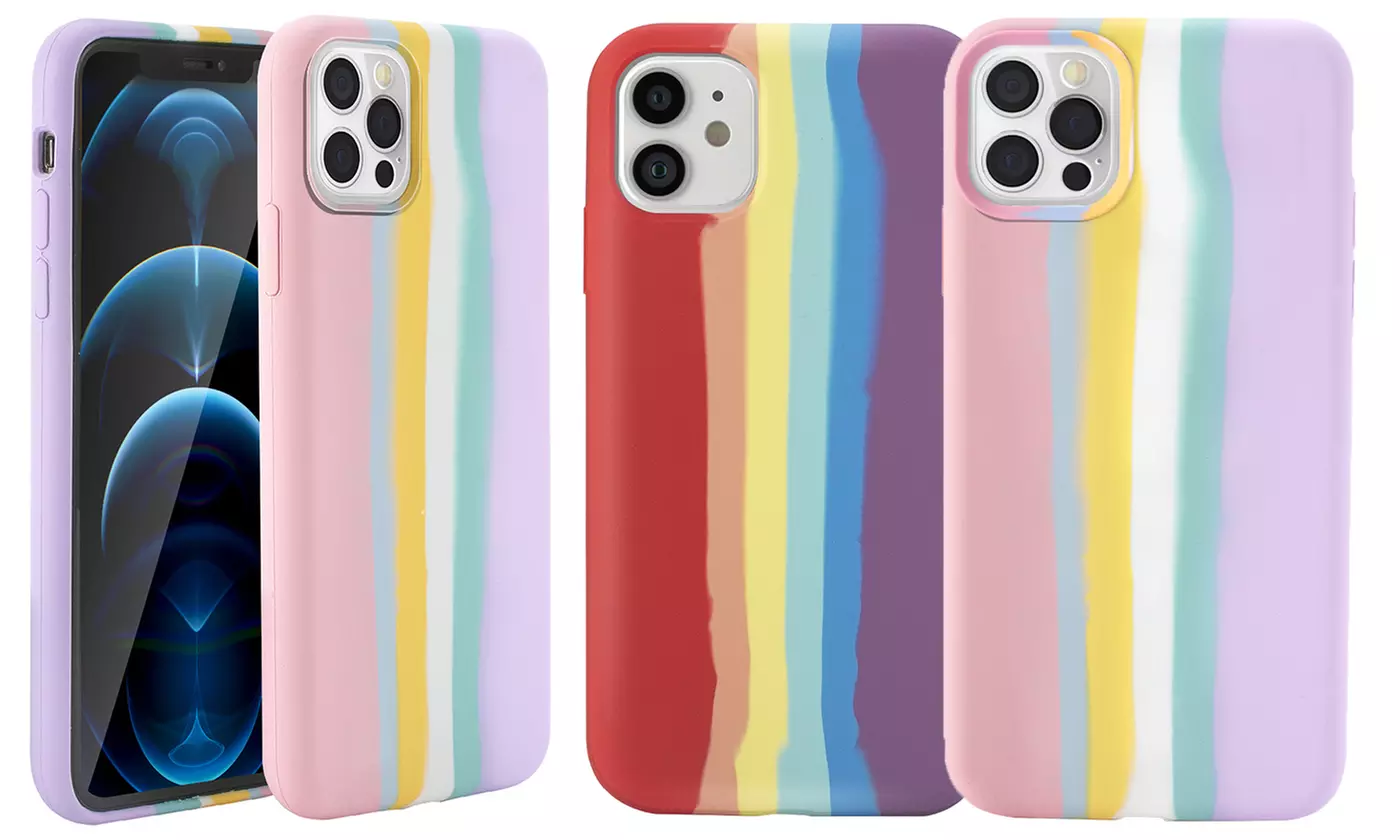 For Apple iPhone 11/12/11 12 Pro Max Silicone Rainbow Shockproof Case Cover - Primary Image