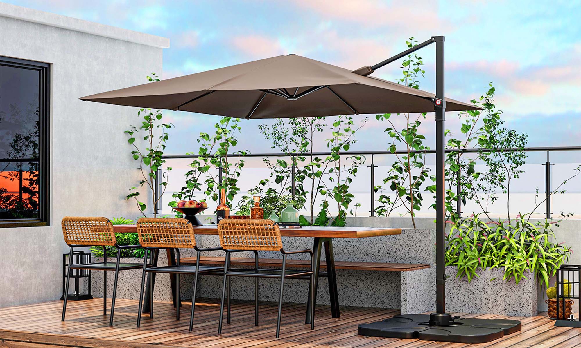 Costway Patio 9.5FT Square Cantilever Offset Hanging Umbrella