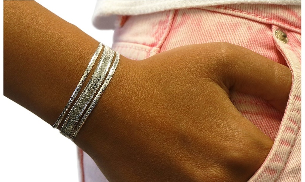 925 Sterling Silver Layered Herringbone Bracelet  