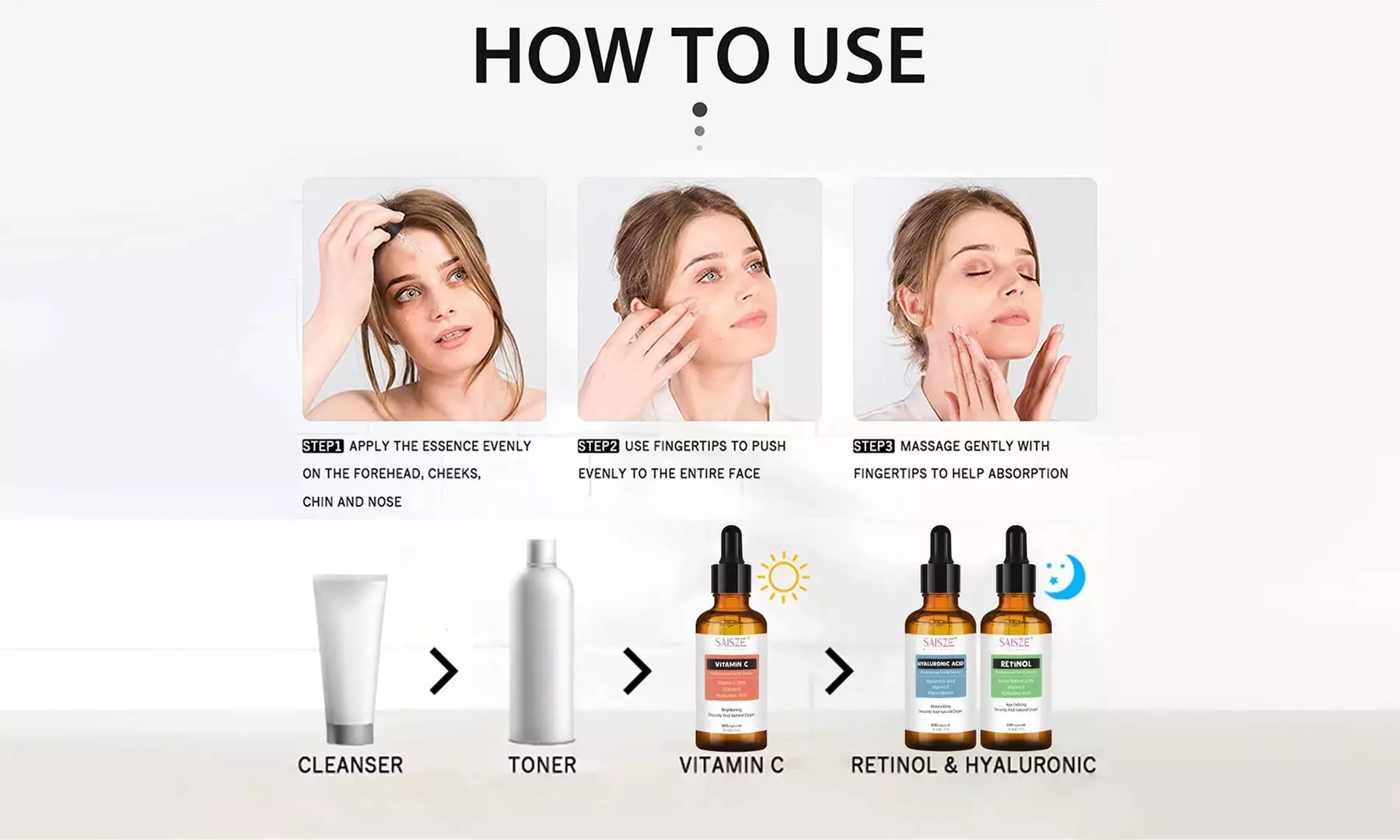 3 Pcs Facial Moisturizing Set Vitamin C Retinol Hyaluronic Acid Serum