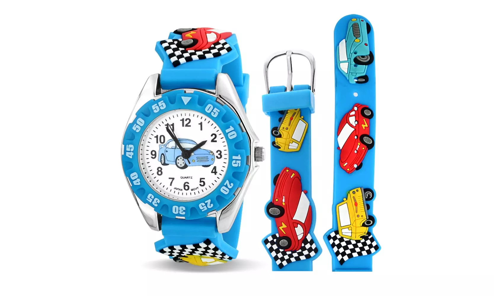 Sports Race Car Driver Waterproof Wrist Watch Quartz 3D Blue Silicone - Primary Image