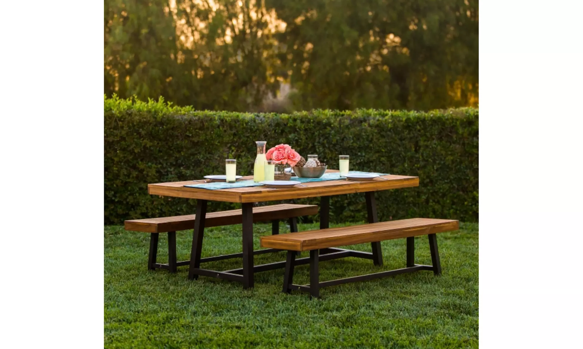 Piece Acacia Wood Picnic Style Outdoor Dining Table Furniture - Second Medium
