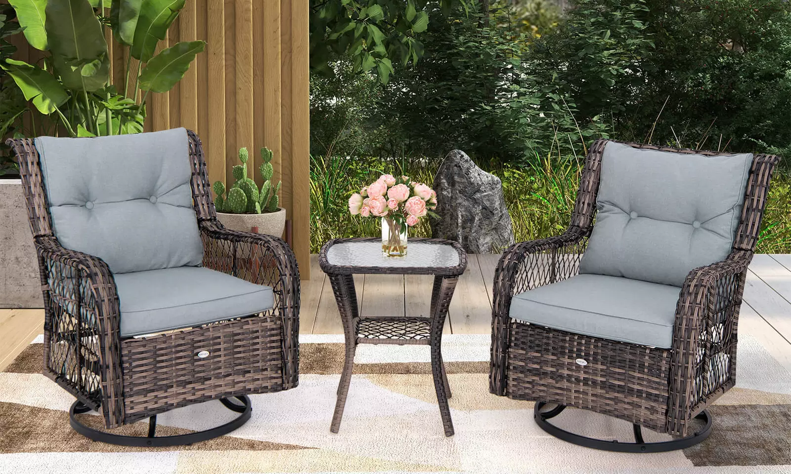 Costway 3-Piece Patio Set with Rocking Chairs & Glass Side Table - Primary Image
