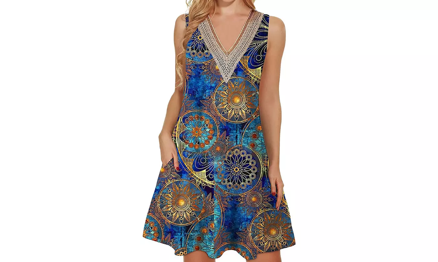Bohuma Tank Dresses for Women Sleeveless Floral Beach Sundress with Pockets