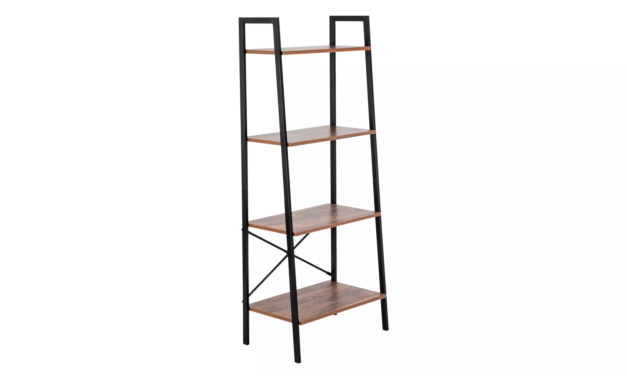 Ladder Shelf 4-Tier, Industrial Bookshelf Metal and Wood Leaning Bookcase, Brown - Primary Image